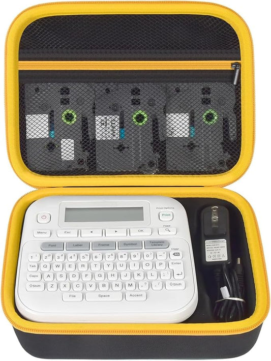 Case Compatible with Brother P-Touch PTD220 210 Home/Office Everyday Label Maker, Storage Holder Carrying Organizer for Label Tapes, AC Adapter, Charging Cables (Box Only) -Yellow Zipper