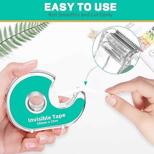 12 Invisible Clear Tape, Transparent Tapes with Refillable Dispenser, 3/4 X 1000 Inches Frosted Writable, Clear Tape Refill Rolls for Gift Wrapping, Home, School Office Supplies