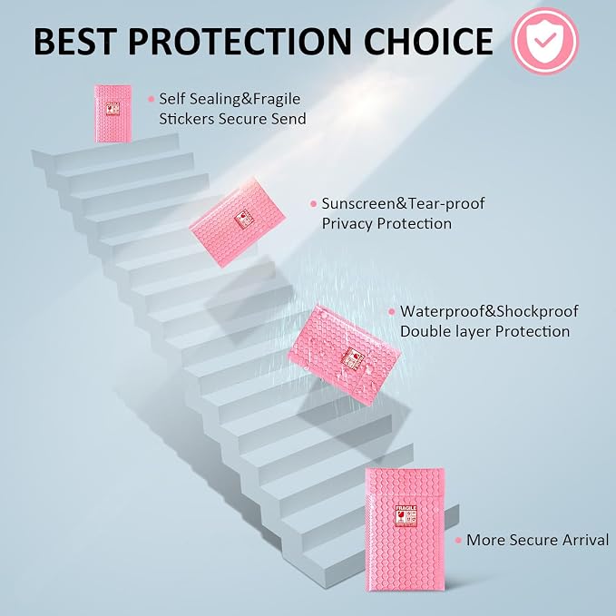 Bubble Mailers 8.5x12'' 30 Pack and 40PCS Label Stickers Pink Thick Waterproof Padded Poly Envelopes Bubble Wrap Mailers Self Seal Shipping Bags for Mailing Small Business Homes Envelope Mailers #2
