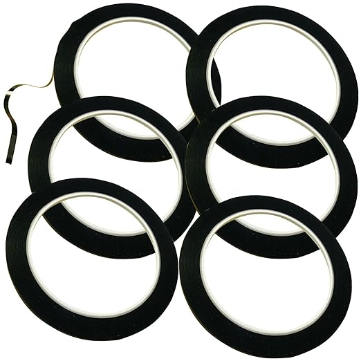 6pcs 6mm 1/4 inch Lightning Width Graphic, 108 Feet Feet Long per Roll, Whiteboard Pinstripe Tape Grid Marking Gridding Self Adhesive Artist Tape Black
