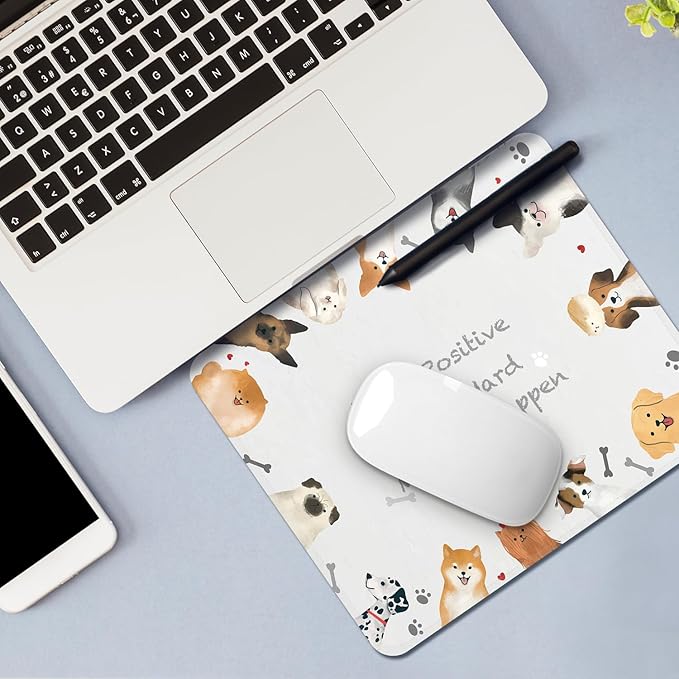 Mouse Pad with Stitched Edges - Cute Dog Mousepad for Women, 9.25 x 7.75 inch Washable Square Desk Pad, Non-Slip Rubber Base, Office Home Laptop Accessories - Puppy Inspiration
