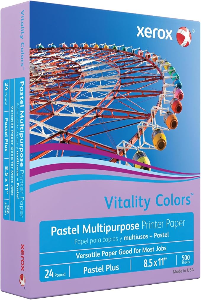 Xerox® Vitality Colors™ Pastel Plus Color Multi-Use Printer & Copy Paper, 1 Ream, Lilac, Letter (8.5" x 11"), 500 Sheets