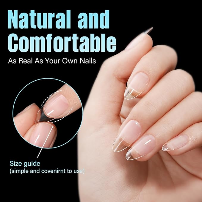 TOMICCA Medium Almond Nail Tips, 240Pcs Soft Acrylic Nails Tips Pre-Shaped Gel Tips, Medium Almond Press on Nails Clear Full Cover Fake Nails for Nail Extension Nail Salon 12 Sizes