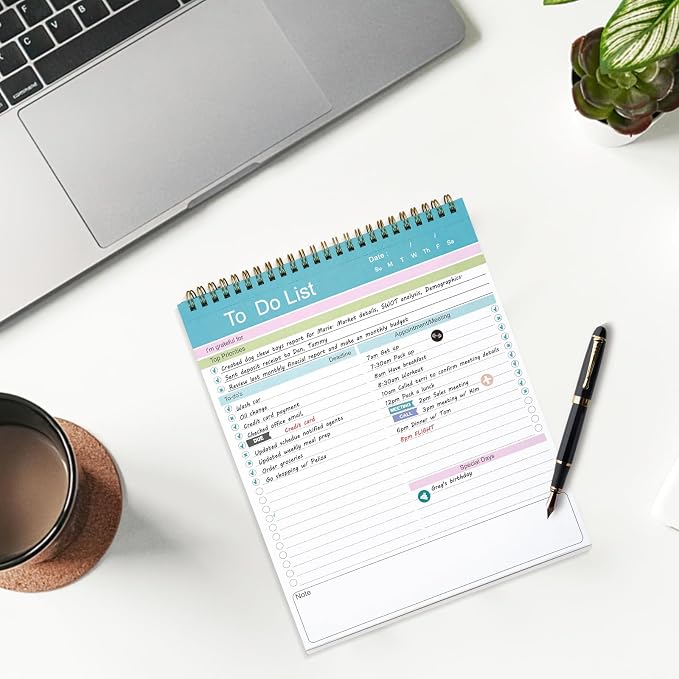 To Do List Notepad, Spiral Bound Undated Daily Planner, 52 Sheets 8.5" X 10.5" Tear Off Task Planning Pad with Checklist, For Work Office Home, 2Pack | Spiral Bound Undated Daily Planner, 52 Sheets 8.5" X 10.5" Tear Off Task Planning Pad with Checklist...