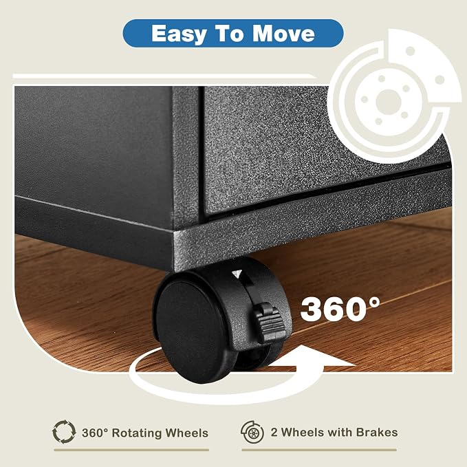 OLIXIS 5 Drawer File Cabinet with Wheels, Under Desk Storage Printer Stand | 15.75"D x 18.74"W x 25.39"H, Holds Printer, Office Supplies, Not For Hanging Files, For Home Office Study Use Balck