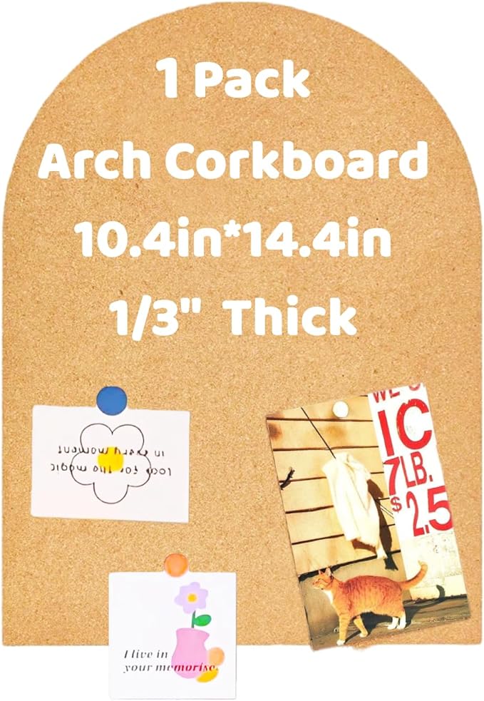 Okydoky 8mm Thick Arch Cork Boards,10.6 x 14.6in Self-Adhesive Pin Board,1 PC for Home Office Decor(2737Arch-1pc-8mm)