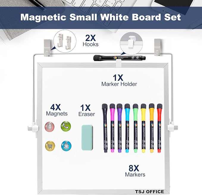 Small White Board - 10 X 10 Inches Silver Framed Dry Erase Board | Magnetic Desktop Whiteboard Stand 360 Degrees Revolving Double Sided for Office, Home, School, with Hooks for Wall