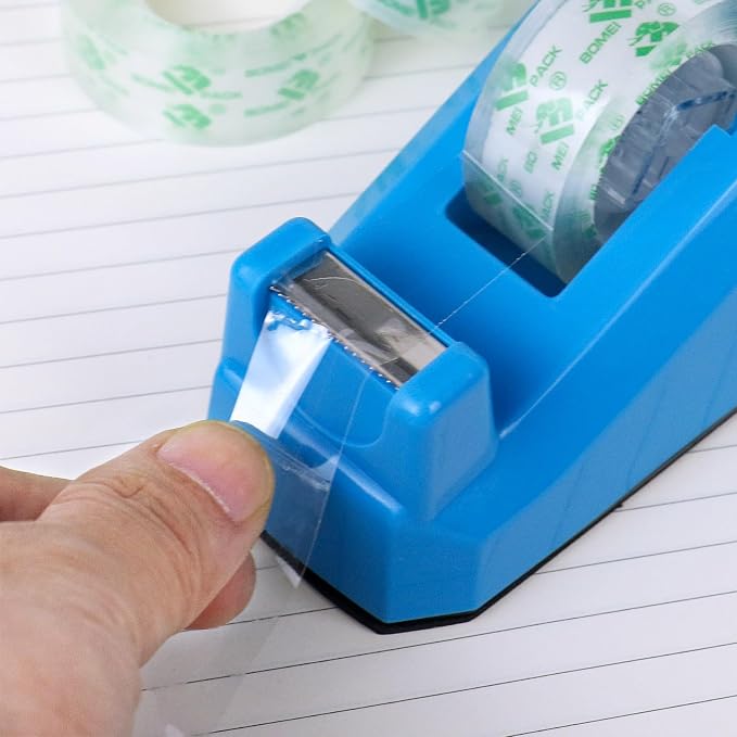 BOMEI PACK Tape Dispensers Desk, 1 Pack Blue with 6Rolls Transparent Tape Refills, 1 Inch Core, for Gift Wrapping, School, Office and Home