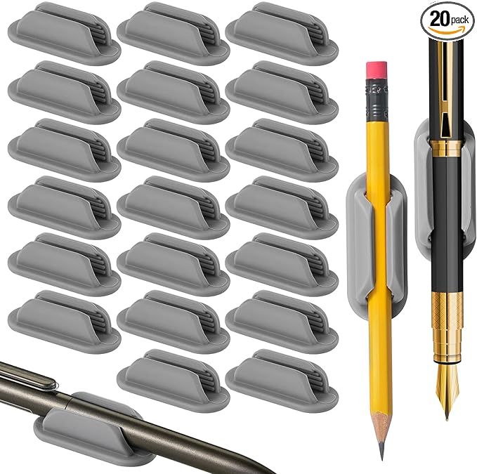 20 PCS Adhesive Pencil Holders for Desk, Silicone Pencil Holder for Notebook, Marker Holder for Clipboard and Wall, Classroom School Office Desk Accessories, Teacher Supplies