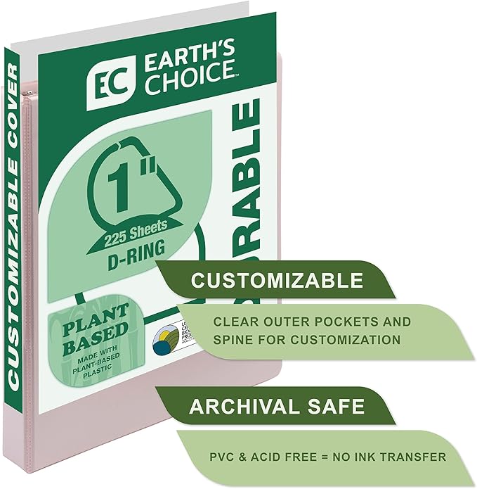 Samsill Plant-Based 1 Inch Durable D-Ring, View Binder, Eco-Friendly, USDA Certified Biobased, Single, Light Pink