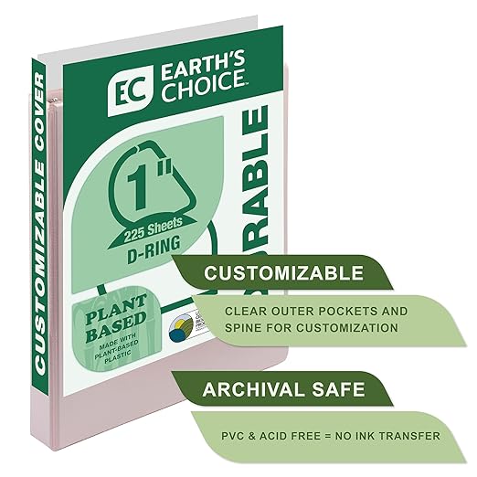 Samsill Plant-Based 1 Inch Durable D-Ring, View Binder, Eco-Friendly, USDA Certified Biobased, Single, Rose