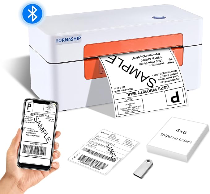 Bluetooth Shipping Label Printer, 4x6 Thermal Printer for Shipping Packages, Thermal Label Printer for Small Business, Widely Used for Amazon, iPhone, Android, iPad,Windows,macOS (Orange)