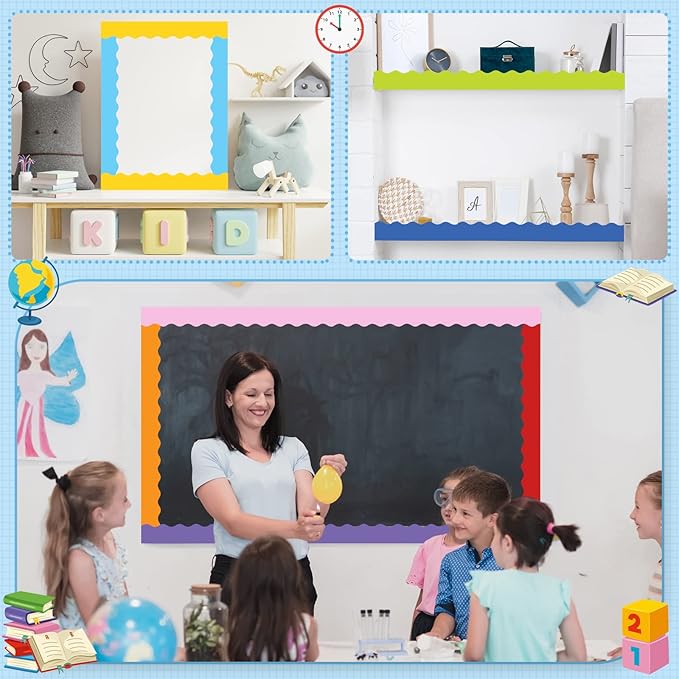 Containlol 236ft Colorful Bulletin Board Decoration, Spring Classroom Bulletin Board Borders, Bright Scalloped Trim for School Office Poster Chalkboard Whiteboard Wall Decor