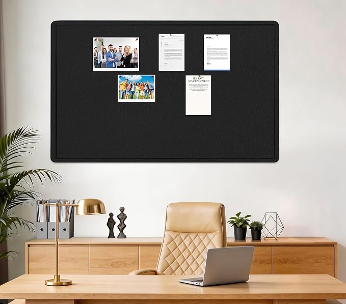 Large Bulletin Board 60" x 36" Felt Cork Board - Decor Pin Board, Black | Cork Board Alternative for Wall, Foldable Self-Adhesive Vision Board Prayer Board with Pushpins for Home Office Classroom