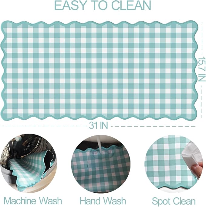 Scalloped‌ Teal Green Checkered Desk Mat Cute Pastel Large Gaming Mouse Pad Gingham Kawaii Cottagecore ‌Vintage‌ Girly Keyboard Computer Mat Aesthetic Desk Pad Accessories Office Decor for Women
