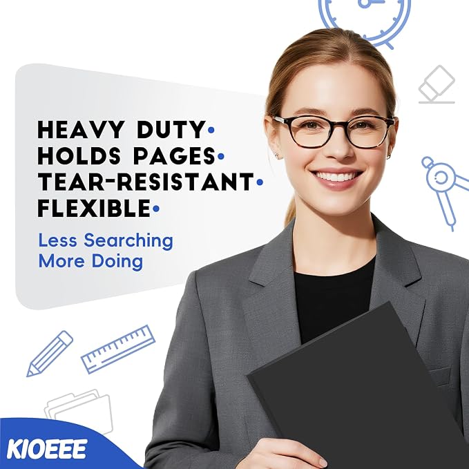 96 Pcs Plastic Folders with Pockets and Prongs (Black),Fit Letter Size Paper,Business Card Slot,2-Pocket Folder for School Office or Home,Durable Acid-Free Poly,Back to School Supplies Bulk