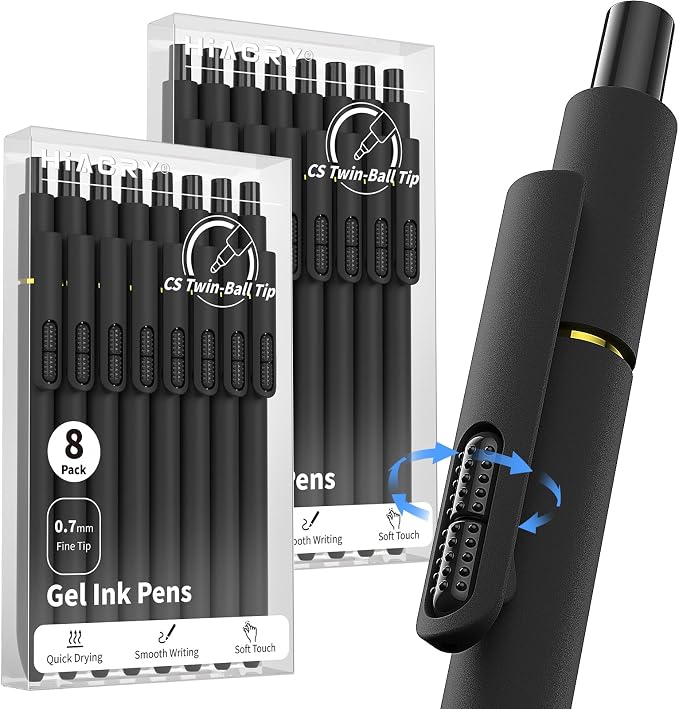 Hiacry 16 Pack Gel Pens, Quick-Dry Long Lasting Black Ink-0.7 mm Fine Point | Smooth Writing Fidget Pens,Stress Relief, No Smear, No Bleed, Journaling,Note Taking, Work, School,Office, Students & Adults