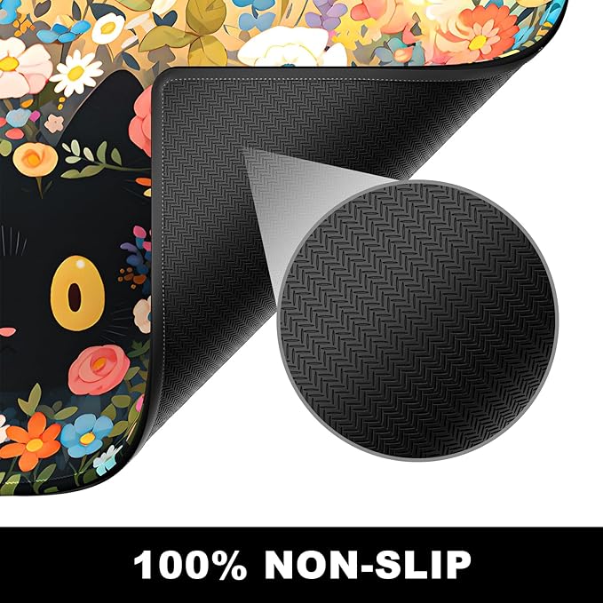 BOSOBO XXL Gaming Desk Mat, Extended Mouse & Keyboard Mat, Anime Cat Pink Flower Bush - 31.5 x 11.8 Inches