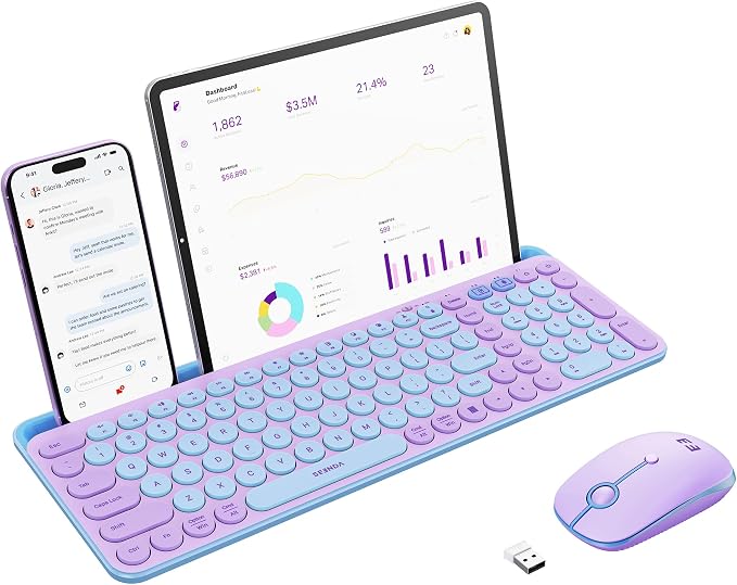 seenda CTU-301 Bluetooth Keyboard and Mouse Combo for iPad,Dark Purple | Bluetooth+2.4G combo with tablet holder, full-size keys and quiet clicks for iPad, iPhone, Mac, Windows and Android.