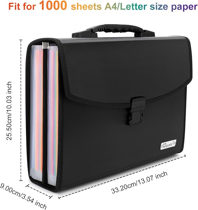 Uquelic 26 Pockets Expanding File Folder, Accordion Document Organizer | Folio Upgraded Durable Buckle, Base with Ergonomic Handle, Large A4 Letter Size Expandable File Organizer
