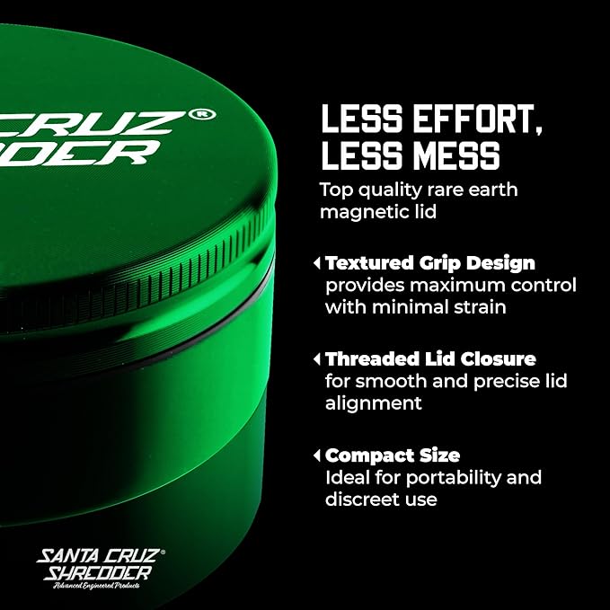 Santa Cruz Shredder Metal Herb Grinder Knurled Top for Stronger Grip 2-Piece 2.7" (Green)