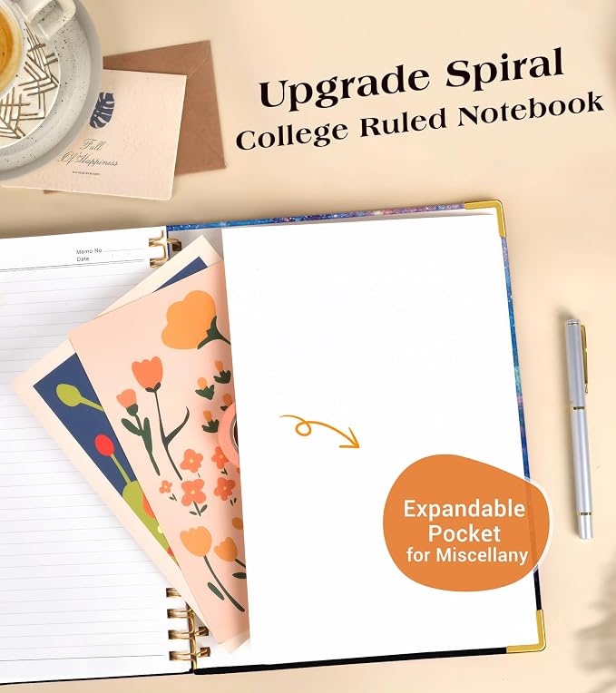 Lined Spiral Notebook Journal for Women, 150 Pages Cute Notebooks 5.75” x 8.38”, A5 Hardcover Spiral Journals with 100 GSM Thick Paper, College Ruled Notebook for Writing Work School, Forest Under a Starry Sky