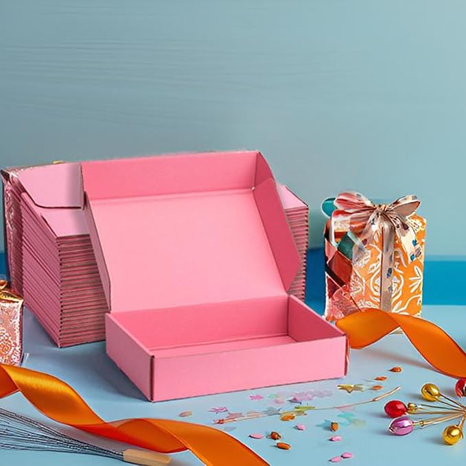 Small Shipping Boxes 13x10x2 Inches – Pink Corrugated Cardboard Boxes (20-Pack) for Mailing, Packing, Small Business & Gift Packaging - Recyclable & Sturdy