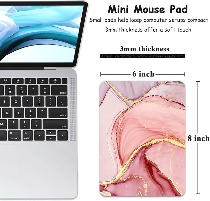 Dapesuom Small Mouse Pad, 6 x 8 Inch Thick Rubber Premium-Textured Non-Slip Portable & Washable Mini Mouse Mat for Women Wireless Laptops Keyboard Tray Gaming Work Computer Office Travel, Pink Marble