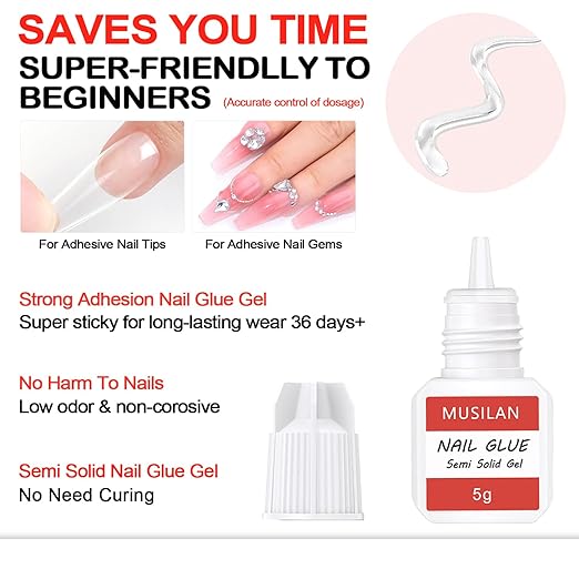 4PCS Semi Solid Nail Glue for Press On Nail,Super Strong & Quick Drying Nail Glue for Fake Acrylic Nails & Nail Tips Professional Nail Gel for Stick On Broken Nails No Need for UV Lamp - Long Lasting