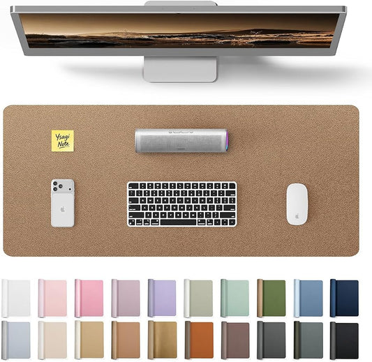 YSAGi Leather Desk Protector, Office Mat, Large Mouse Mat, Non-Slip PU Leather Blotter, Laptop Desk Pad, Waterproof Writing Pad for Office and Home (Shiny Bronze, 23.6" x 13.8")