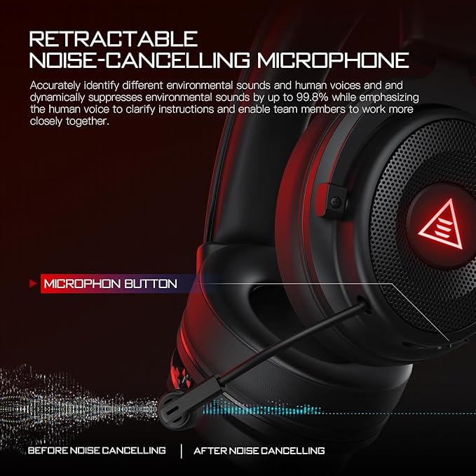 EKSA Wireless Gaming Headset for PC, USB Headphones with Retractable Microhpone, Surround‑Tuned, 20ms Ultra-Low Latency, 50Hr Battery, 2.4G Bluetooth Wired Computer Headset for PS4 PS5 Laptop