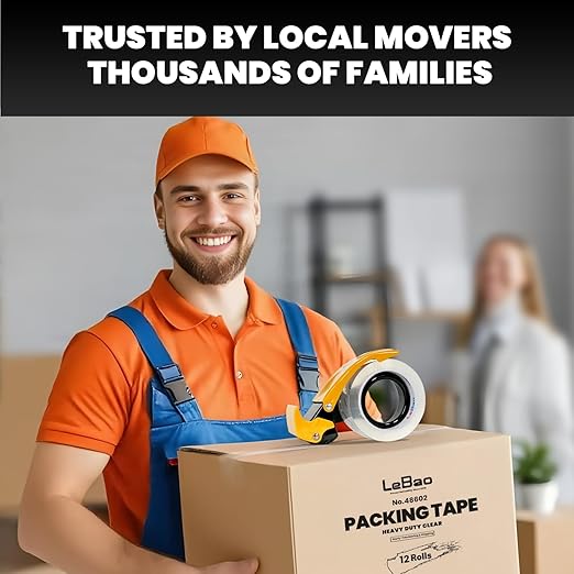 Heavy Duty Packing Tape with Dispenser, Strong HD Clear Packaging Tape, 12 Rolls 1.88 in. x 60 yd. x 2.7MiL, Secure Sealing for Cardboard Moving Boxes Shipping Supplies