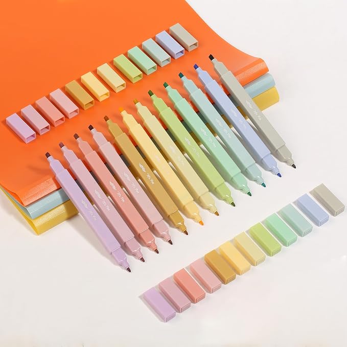 Mr. Pen- Dual Tip Aesthetic Highlighters, 12 pcs, Chisel & Fine Tip | Cute Highlighters Assorted Colors for Journaling, Highlighting, Underlining, Fast Dry, Back to School Supplies