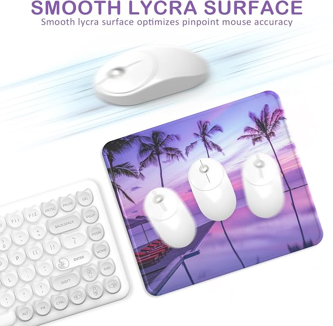 Mouse Pad with Stitched Edge, Multiple Patterns Computer Mouse Pads with Non-Slip Rubber Base, Washable Cloth Mousepad, for Gaming, Laptop, PC (Violet Dusk)