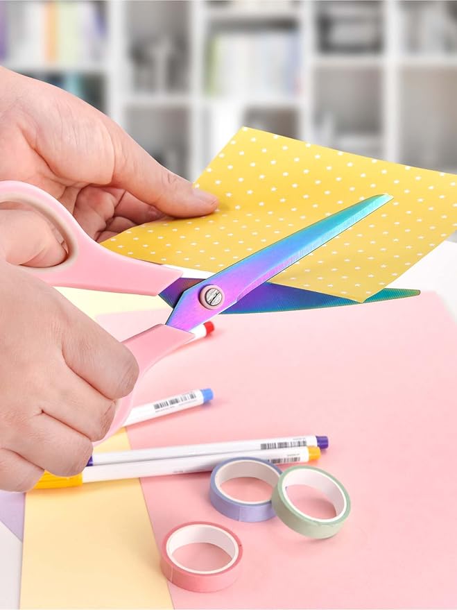 Craft Scissors Set of 4, Sharp Stainless Stee Blades Titanium Coating, Scissors All Purpose for Office School Home Fabric Sewing DIY Art Crafting Cutting, 9.5''/8.5''/6''/5.5'', Pink