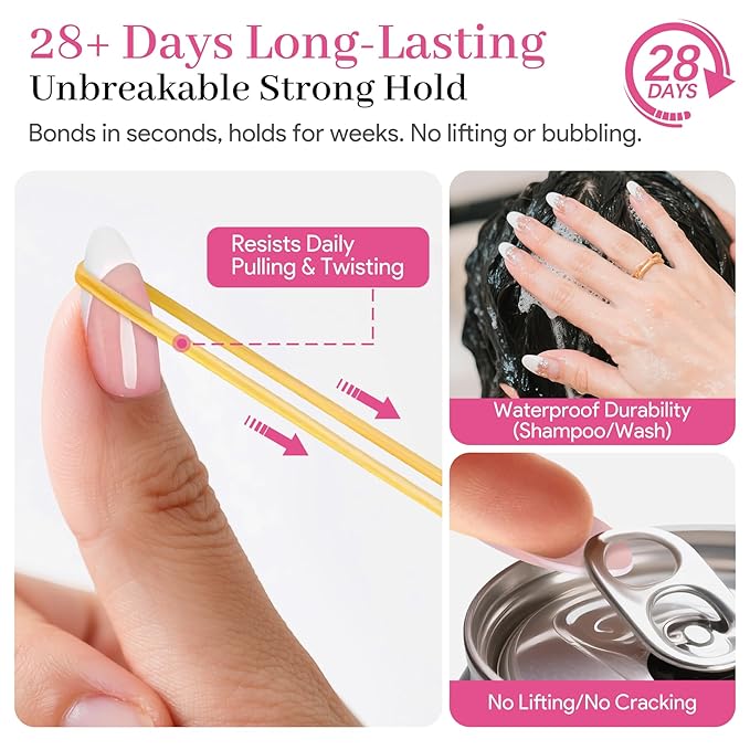 No-Lamp Nail Glue & Remover Set for Press Ons, 10ml Quick Dry 28 Days Super Strong Hold Glue on Nails, 10g Gentle Easy Removal with Tools Set for Beginner DIY Home, Not for Gel Polish Base Coat