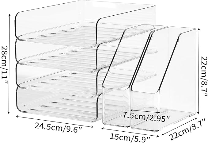 4-Tier Acrylic Paper Tray Organizer | Clear Stackable Desk Organizer for Documents, Letters, A4 Paper | Modern Office/Classroom/Home Organization,Clear