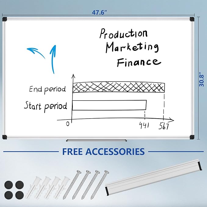 XBoard Magnetic Whiteboard 48 x 31 inch, Dry Erase Board with Silver Aluminum Frame