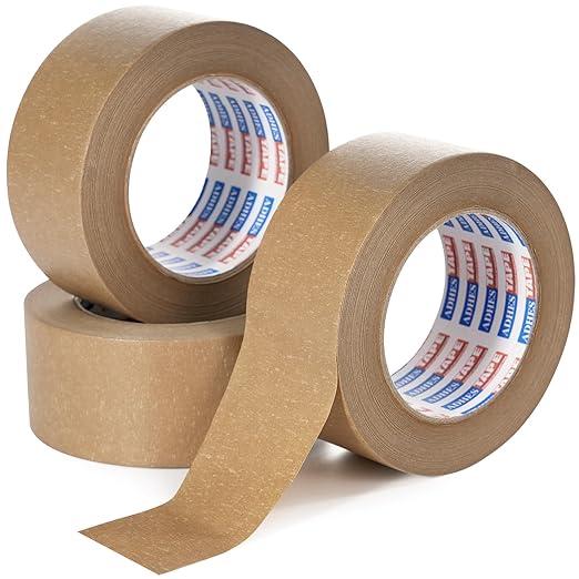ADHES Biodegradable Kraft Paper Tape, 2 inch x 55 Yards 3 Rolls Eco Friendly & Writable & Uncoated Paper Packing Tape Brown Packing Tape for Masking, Sealing, and Packaging Use