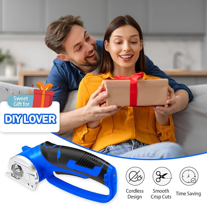 Cordless Electric Scissors, 4V Rechargeable Box Cutter & Cardboard Cutter with LED Light, Safety Lock - Rotary Cutter for Fabric, Leather, Plastic, Crafting, Sewing with Storage Box(Royal Blue)