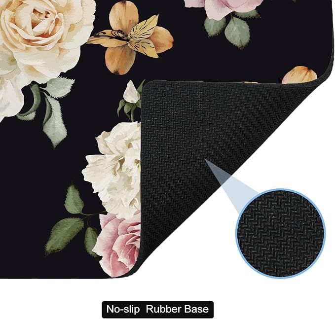 Small Mouse Pad Cute, Mini Mouse Pads for Wireless Mouse and Laptop, Travel Mousepads with Design - Floral on Black Background, Portable Mousepad 5.5 x 7 In, Pretty Desk Accessories for Women