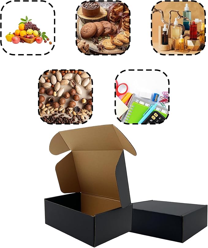 24 Pack 8x6x3 inch Black Shipping Boxes ，Cardboard Packaging Boxes for Mailing Shipping Corrugated Cardboard Boxes for Packaging Small Business Craft Flat Shipping Boxes Empty Gifts Giving Products
