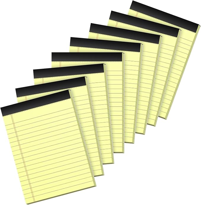Yellow Legal Pads 4x6, 8 Pack, Narrow Ruled, Perforated,30 Sheets per Pad | Small Thick Paper, Ink Bleed Resistant, Smooth Writing Durable Cardboard Back, Easy Tear-Off Pages，Double-Sided,Pocket Size