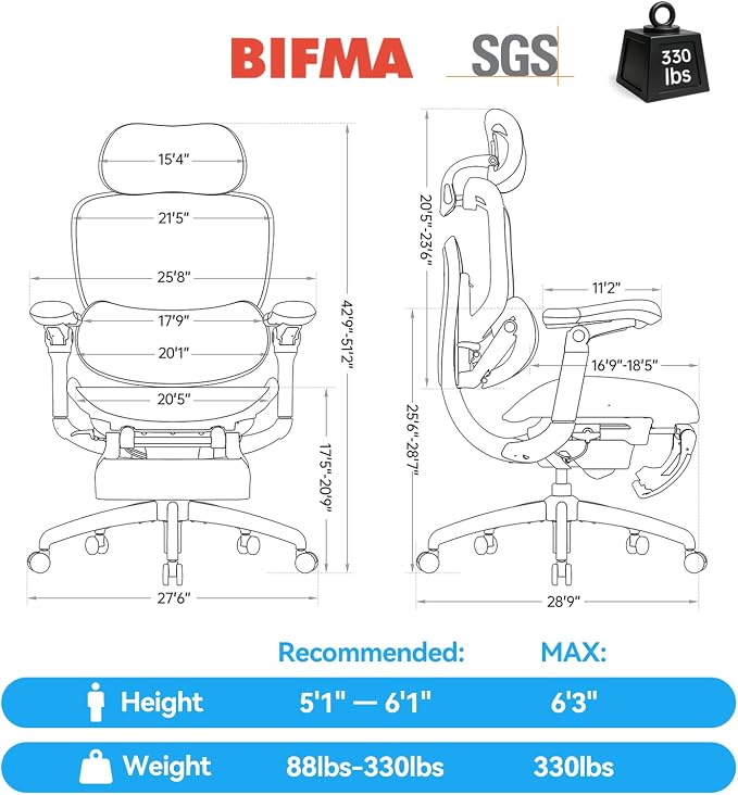 SIHOO Doro C300 Pro V2 Ergonomic Office Chair with Footrest, Jet Black | Full-Body Adaptive Support, 8D Armrests & Breathable Mesh, Comfy High Back Computer Desk Chair for Long Hours, 135° Recline