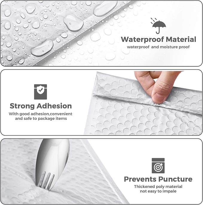 METRONIC Bubble Mailers 8.5x12" White Padded Envelopes 40 Pack Self Seal | Usable Size 8.5x11",Waterproof Shipping Mailers for Clothing,Books,Jewelry,Small Business,Cushioning Mailing Bags,Bulk