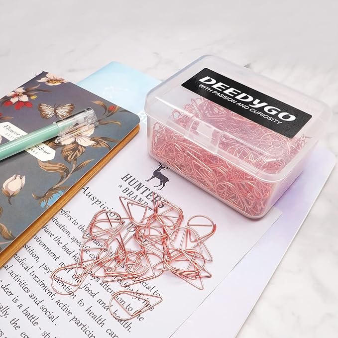 DEEDYGO 250 Pieces Rose Gold Cute Paper Clips Drop-Shaped (Teardrop) Stainless Steel Paper Clips for Office School Supplies Wedding Invitations Scrapbooking Bookmarks Kids Women Planners (1 inch)