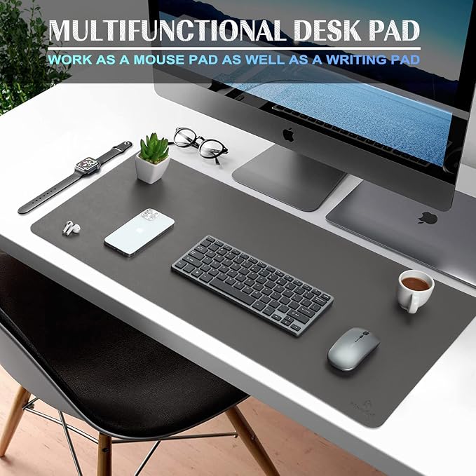 K KNODEL Extra Large Desk Mat, Leather Mouse Pad (35.4"x17", Dark Gray) | Desk Pad, Keyboard Pad, Computer and Laptop Mat, Desktop Protector and Cover, Writing Pad and Blotter for Home Office
