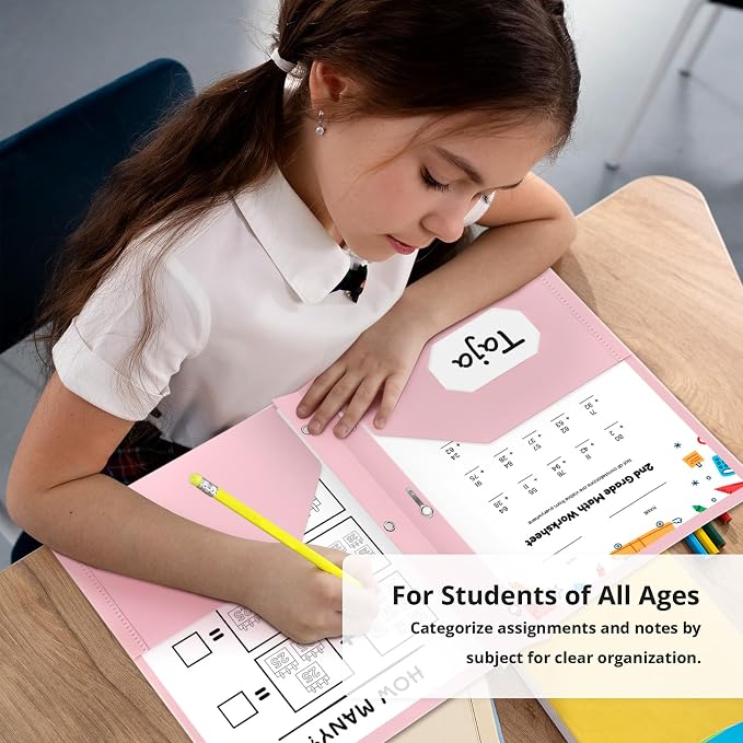 Taja Plastic Folders with Pockets and Prongs (6 Pack, Pink), 2-Pocket Poly Folders with 3 Hole Punch and Business Card Slot, Fits Letter Size Paper, for School, Office, or Home Use