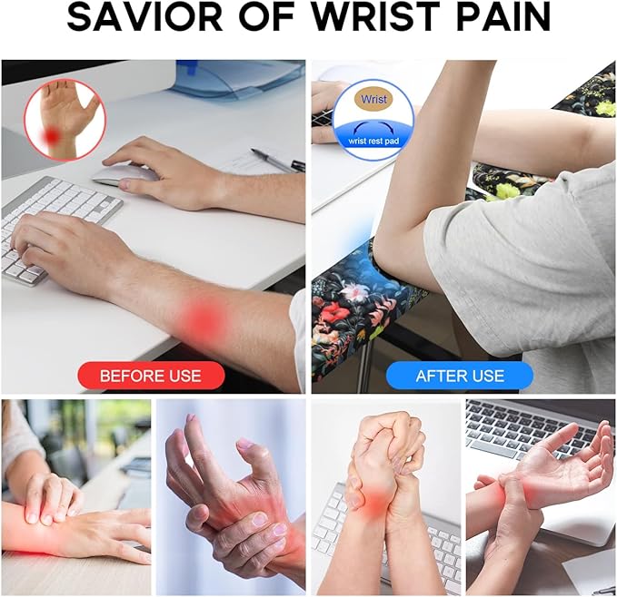 JIKIOU L-Shaped Desk Elbow Pad for Desk 2 Pack, Soft Memory Foam Elbow Support Padding with Non-Slip Base, Easy Typing Pain Relief Comfort for Office Work Gaming Black Flowers