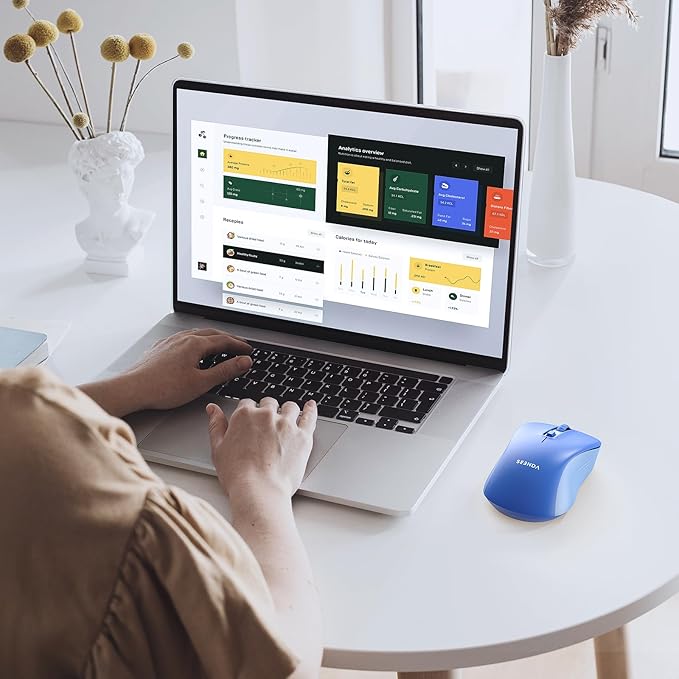 seenda Bluetooth Wireless Mouse, Bluetooth & 2.4G USB Dual Mode, Quiet Clicks, Smooth Tracking, 3-Level Adjustable 1600 DPI,Compact and Portable Mouse for Laptops, Tablets and More-Blue